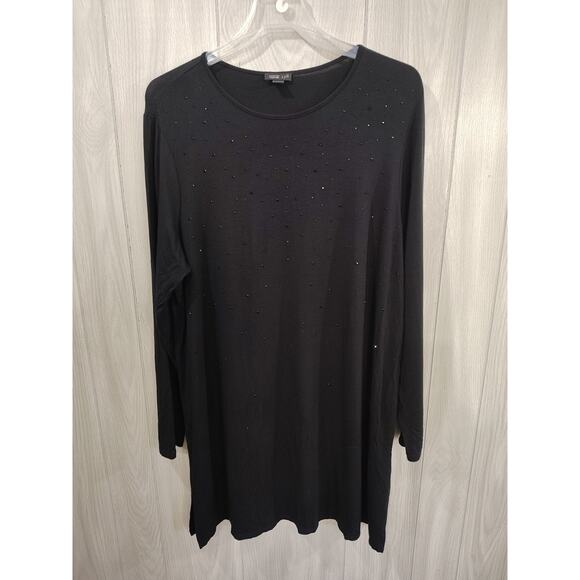 J Jill Wearever Collection Rhinestone Long Sleeve Top Plus Size 1X Black Office - Picture 1 of 9